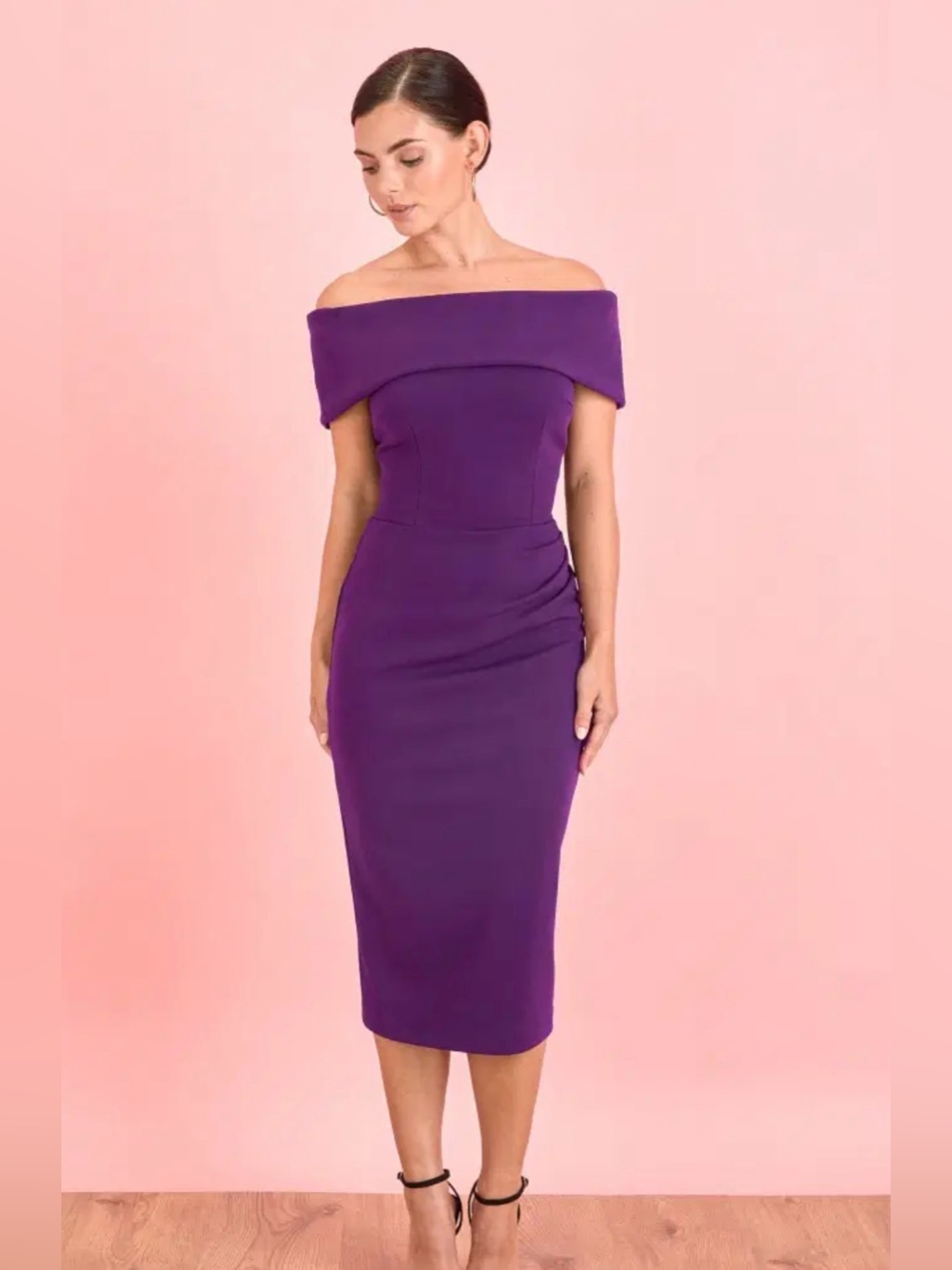 The Pretty Dress Company Dani Bardot Pencil Dress, Uk Size 12 In Purple